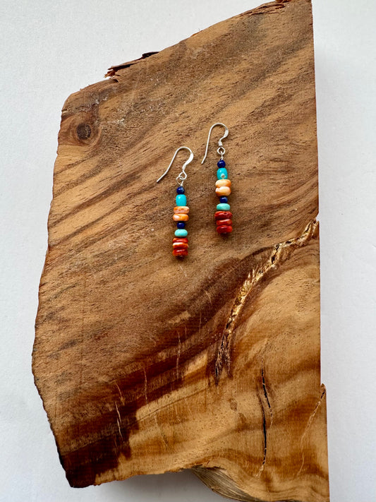 Treasure Single Strand Earrings -Lapis, Turquoise, Spiny Oyster