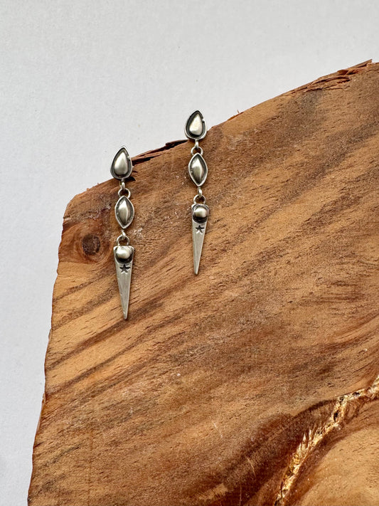 Geometric Shape Silver Dangle Earrings -Artist- D.Wylie