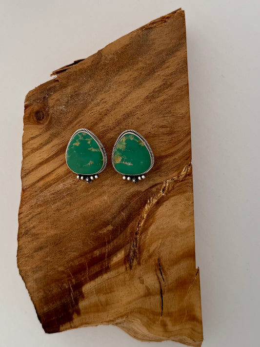 Large Armenian Turquoise Post Earrings -Artist- D Wylie