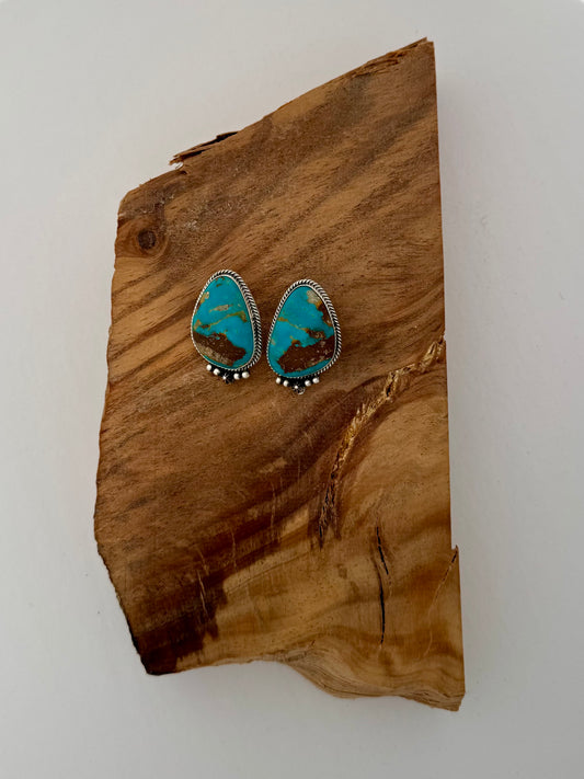 Large Armenian Turquoise Post Earrings- Artist- D. Wylie