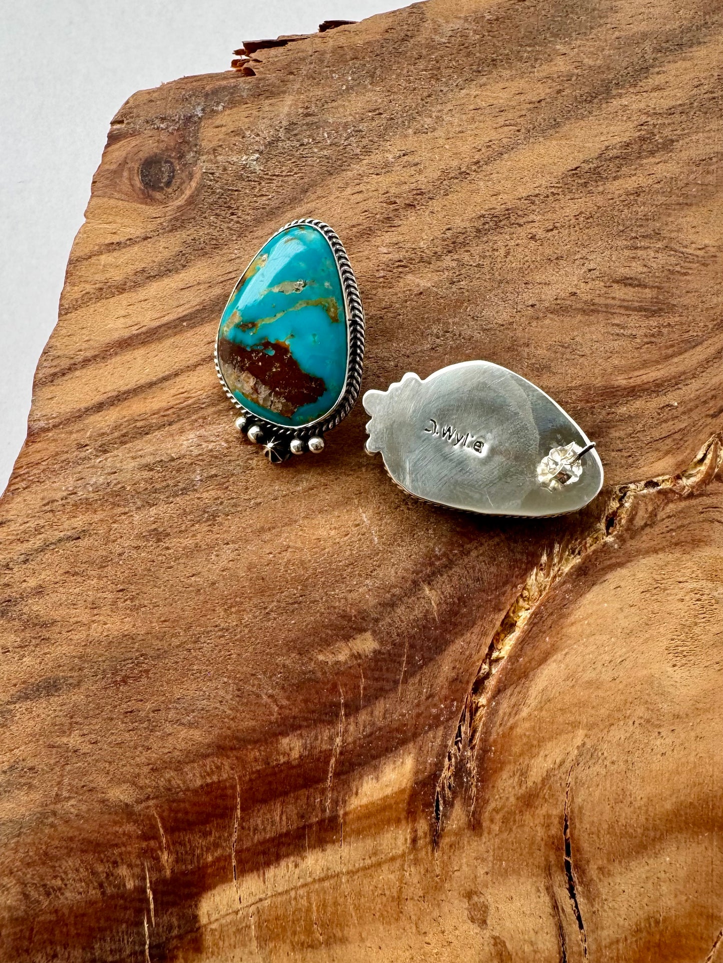 Large Armenian Turquoise Post Earrings- Artist- D. Wylie