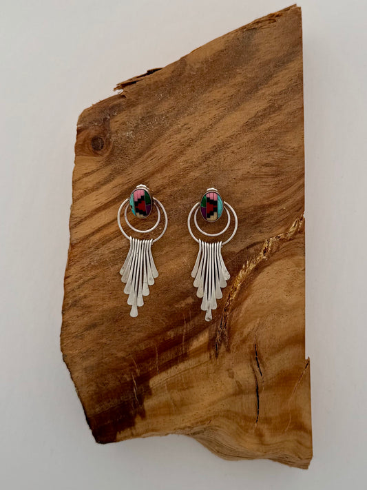 Antique Store Find – Hopi Trade Inlay Chandelier Earrings (1970s–1980s) -Artist QT