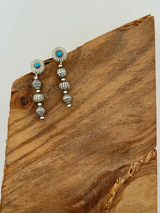 Concho with Turquoise Post Bead Dangles