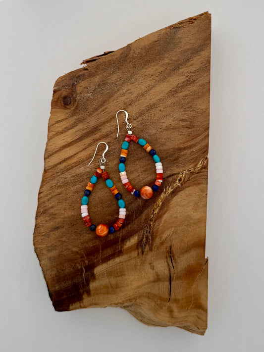 Treasure Single Hoop Earrings -Turquoise, Spiny Oyster, Pink Conch, Lapis