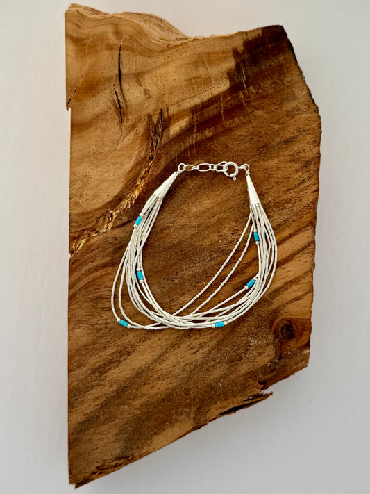 Liquid Silver 10 strand Bracelet with Turquoise -Length 7-8"