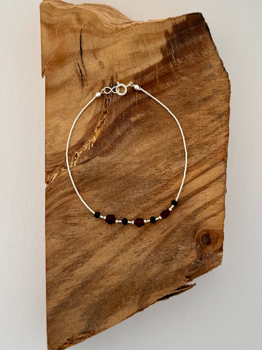 Liquid Silver Red Garnet Stars Anklet -Length 9"