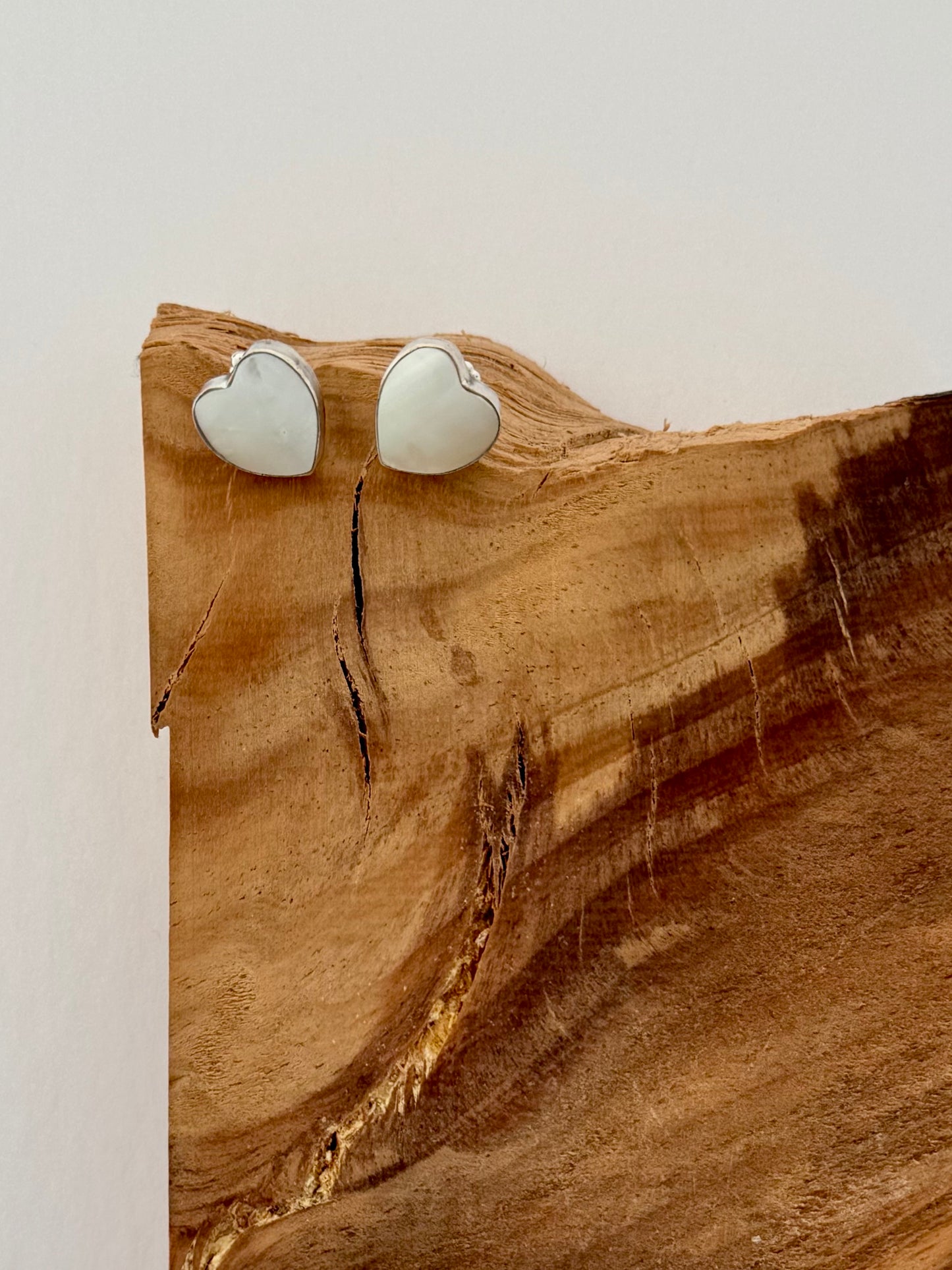 Mother of Pearl Heart Post Earrings - Artist - Dorothy Secatero -Native Handmade