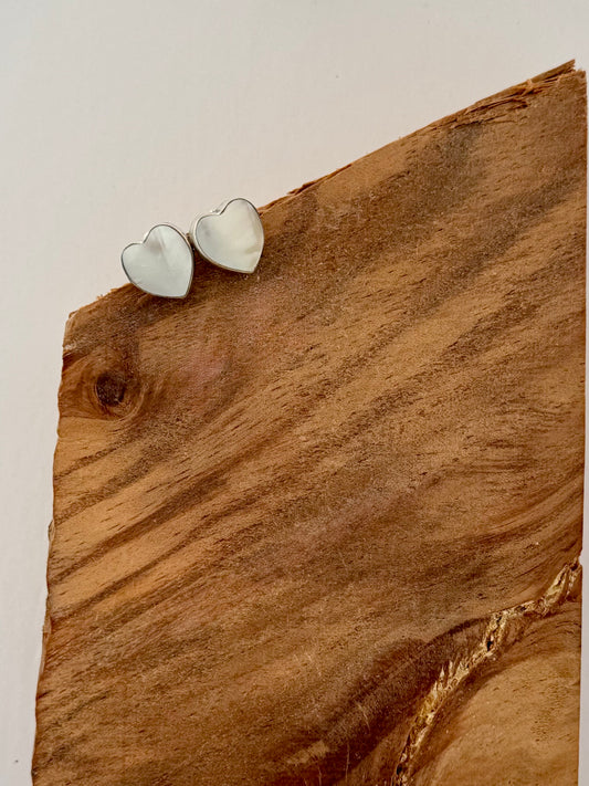 Mother of Pearl Heart Post Earrings - Artist - Dorothy Secatero -Native Handmade