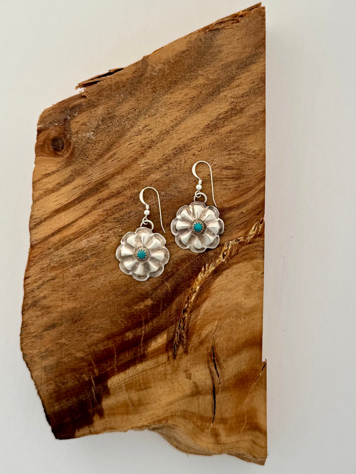 Concho Dangle Earrings with Turquoise -Artist Lydia Begay -Native Handmade