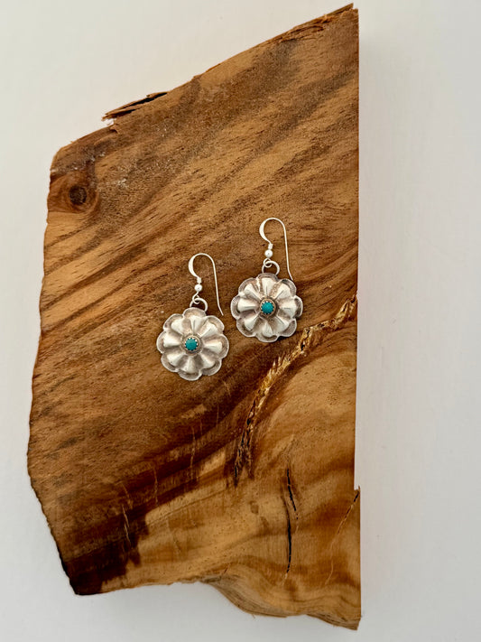 Concho Dangle Earrings with Turquoise -Artist Lydia Begay -Native Handmade