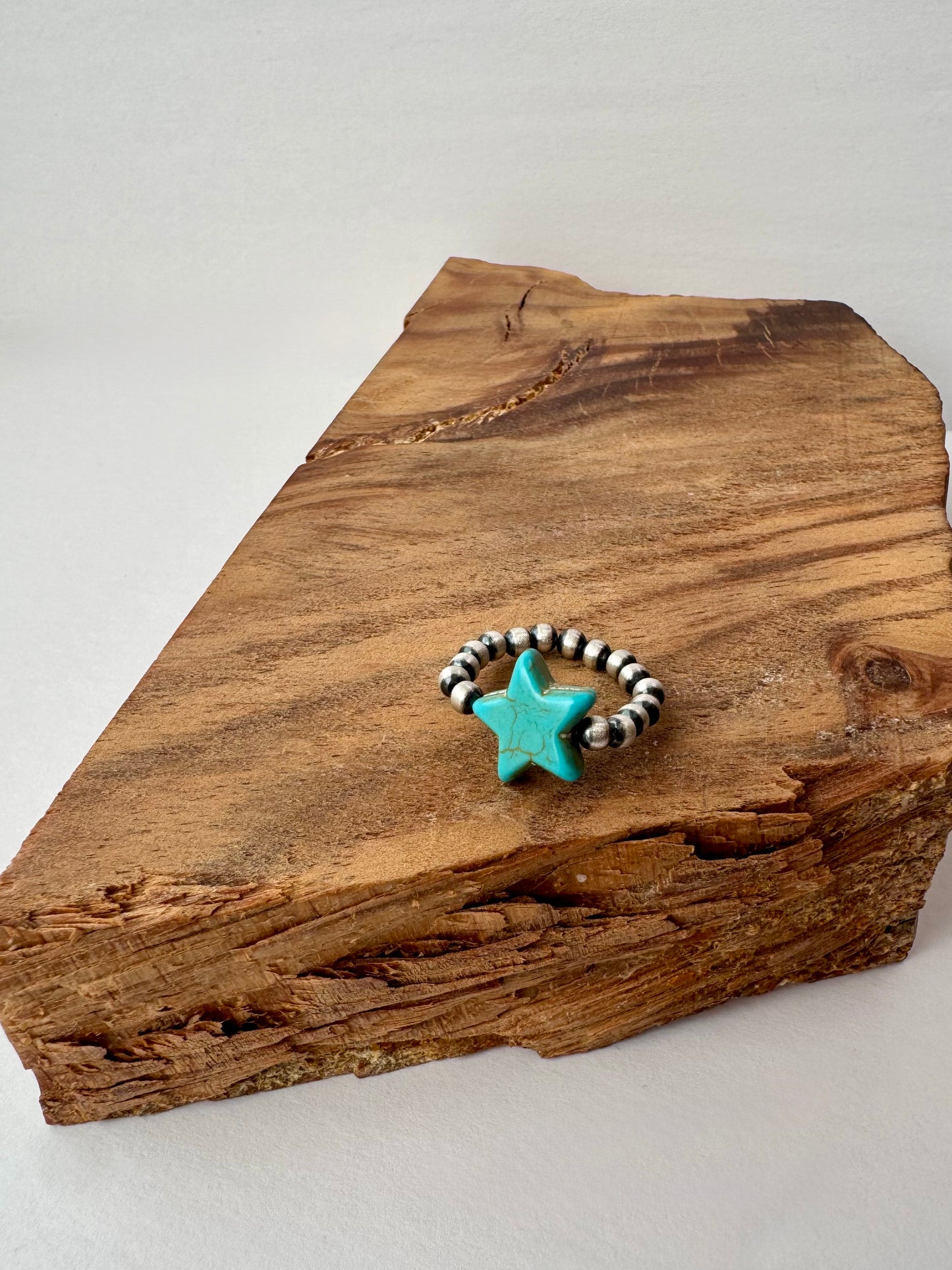Turquoise Star on Oxybead Stretch Ring -Fits size 9 and 10