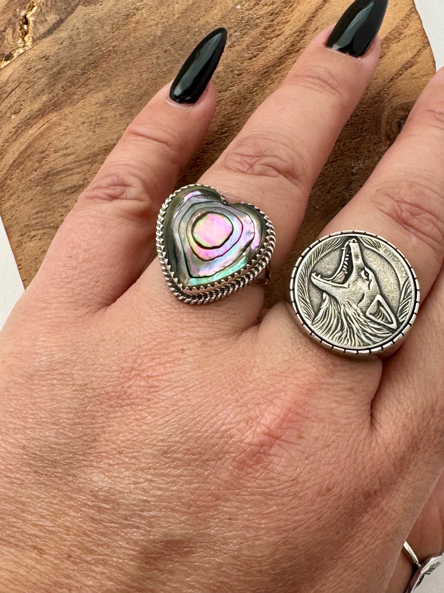 Abalone Heart Shaped Ring- Artist P - Size 8
