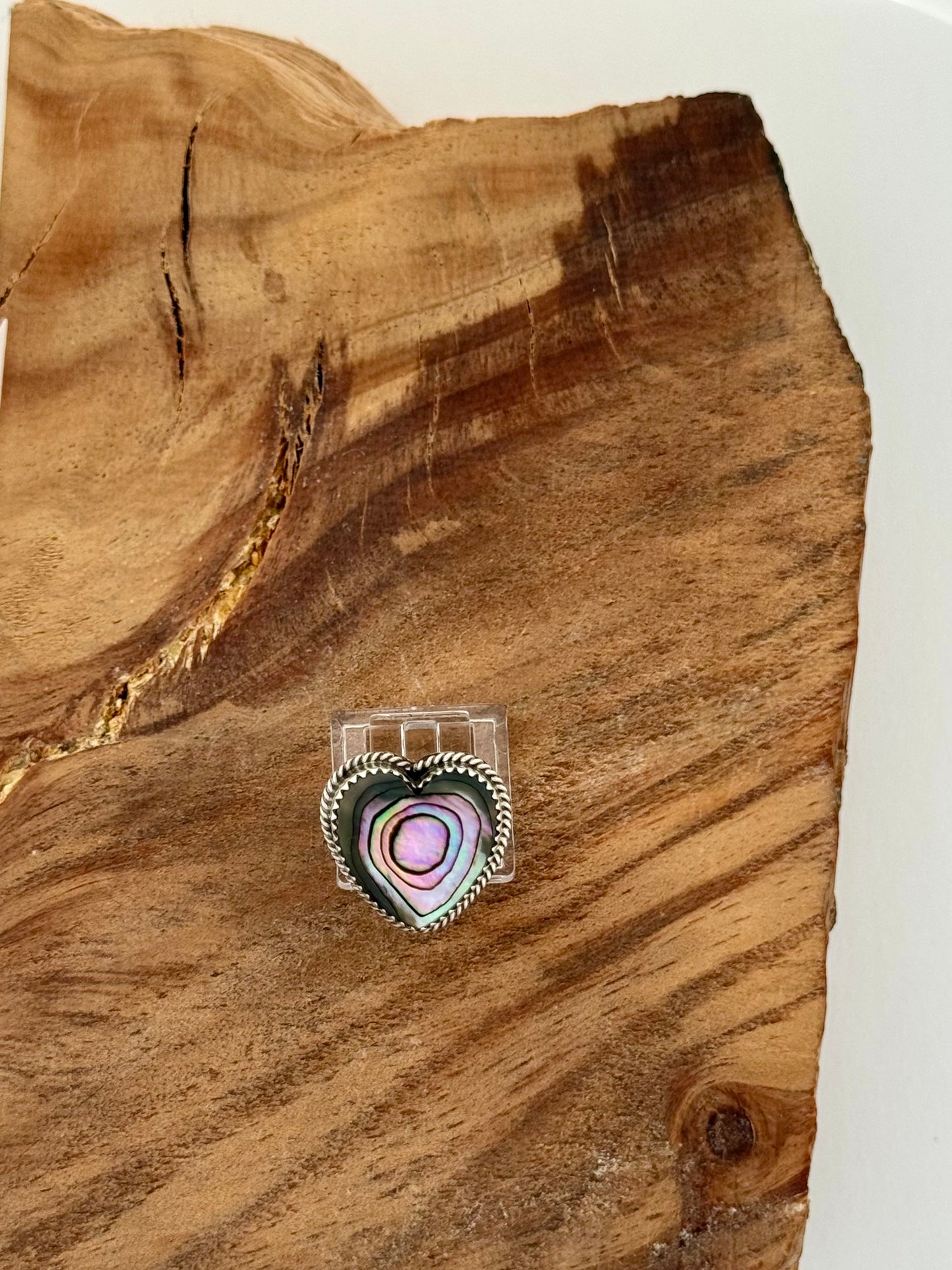 Abalone Heart Shaped Ring- Artist P - Size 8