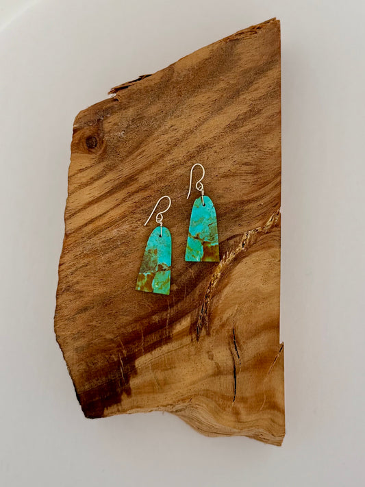 Turquoise Dangling Earrings - Royston Turquoise - Sterling Silver - Native Handmade