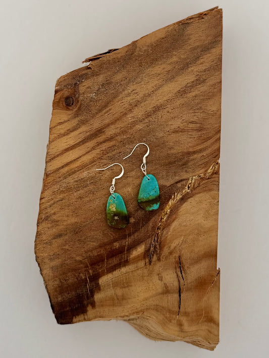 Royston Turquoise Slab Dangling Earrings - Sterling Silver - Native Handmade