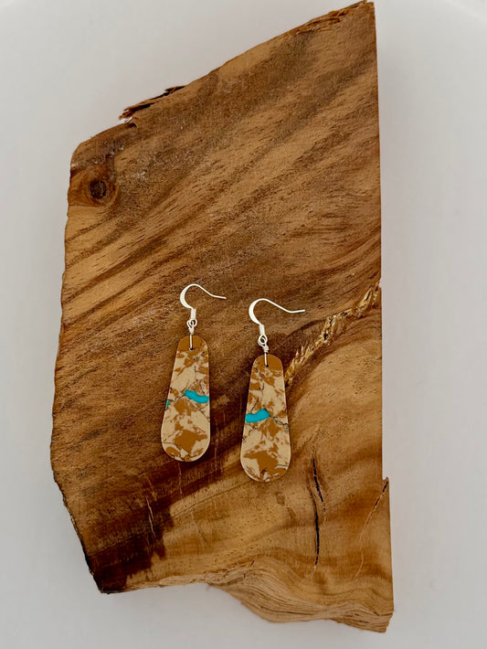 Boulder Turquoise Dangling Earrings - Sterling Silver - Native Handmade