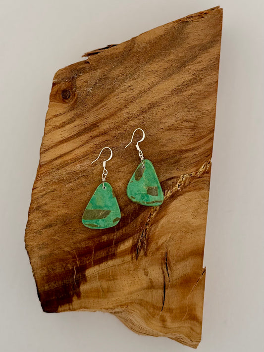 Royston Turquoise Triangle Slab Dangle Earrings - Sterling Silver - Native Handmade