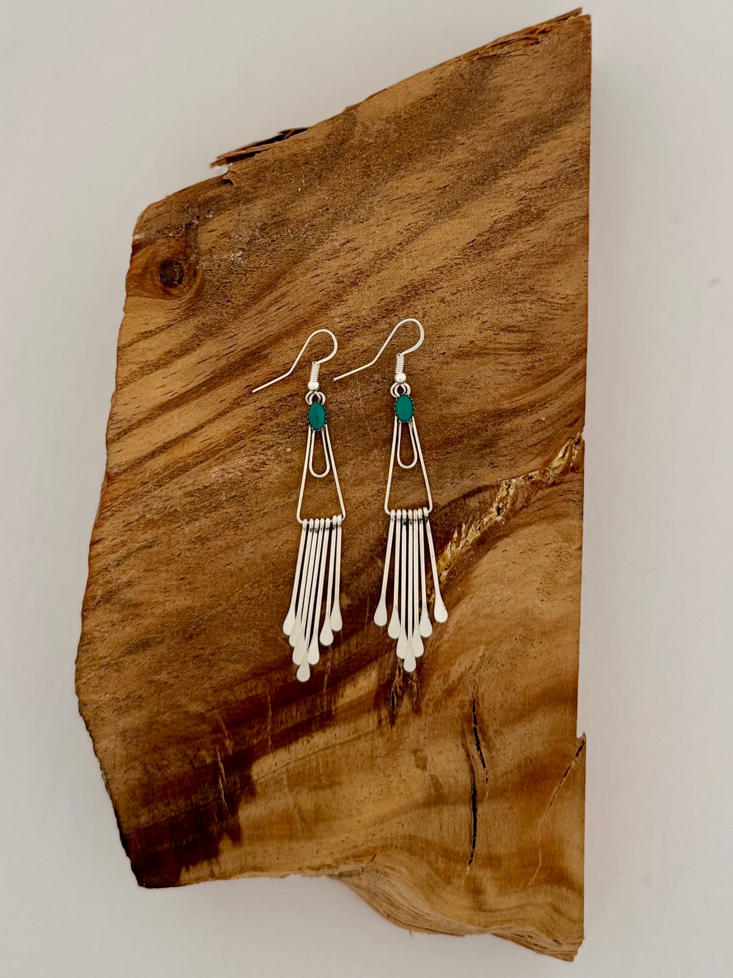 Triangle Dangle Earrings with Turquoise - Sterling Silver - Native Handmade