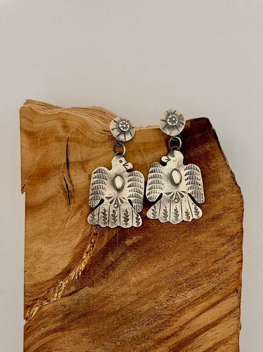 Thunderbird Dangle Earrings - Sterling Silver - Native Handmade - Time Yazzie (artist)