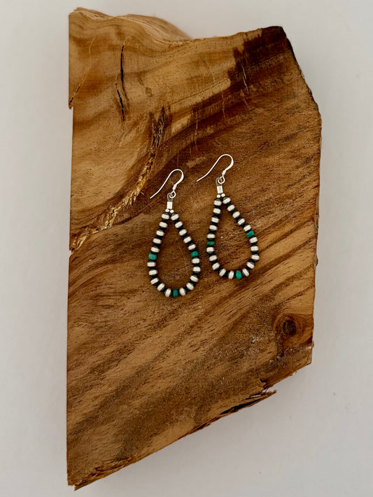 Sterling Oxybead Dangling Earrings with Turquoise Beads - Sterling Silver