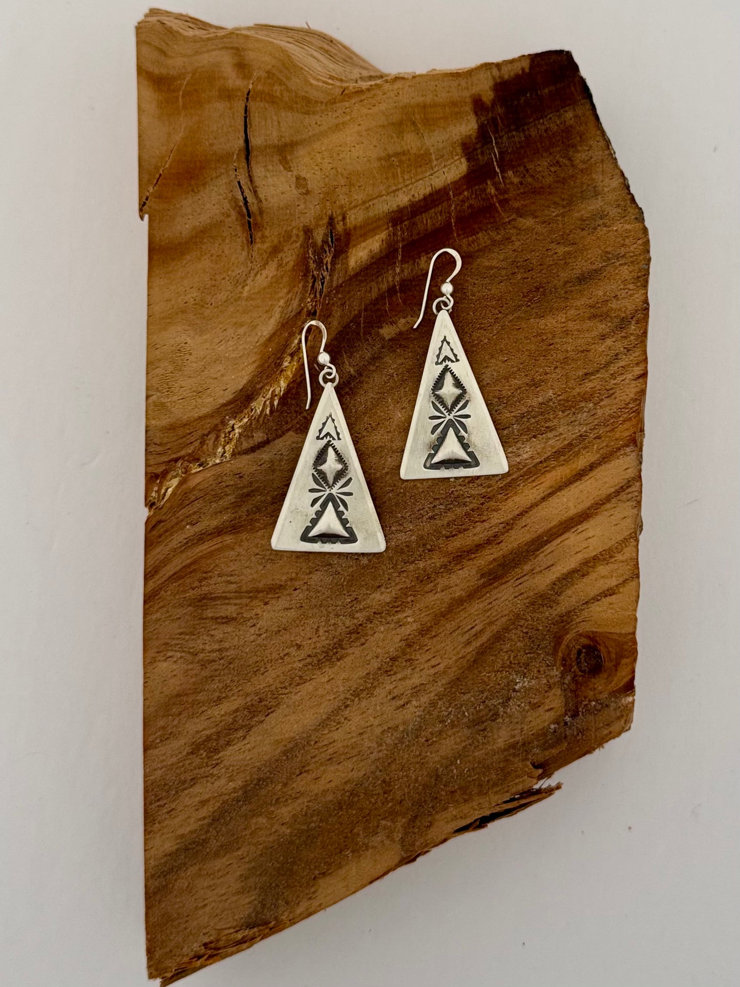 Dakota T. Willie Triangle Earrings - Sterling Silver - Native Handmade - Dakota T. Willie (artist)