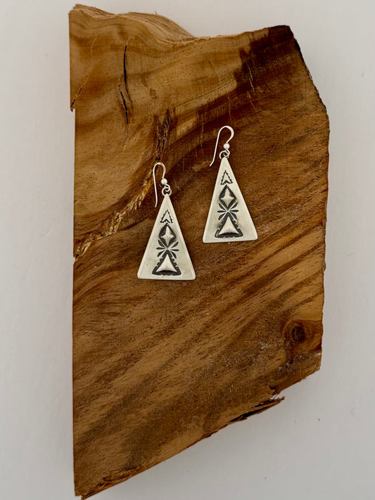 Dakota T. Willie Triangle Earrings - Sterling Silver - Native Handmade - Dakota T. Willie (artist)