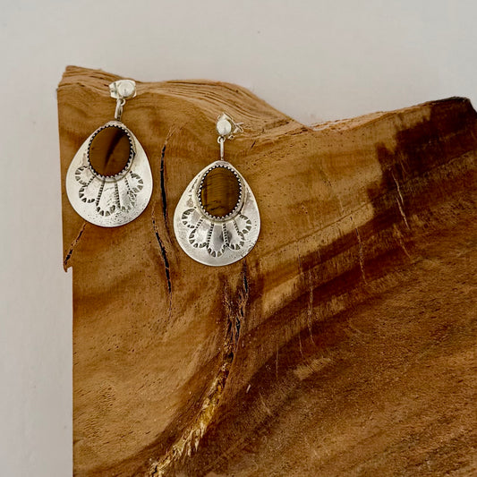 Dangling Earrings - Tiger Eye - Sterling Silver - Native Handmade - Brenda Pete (artist)