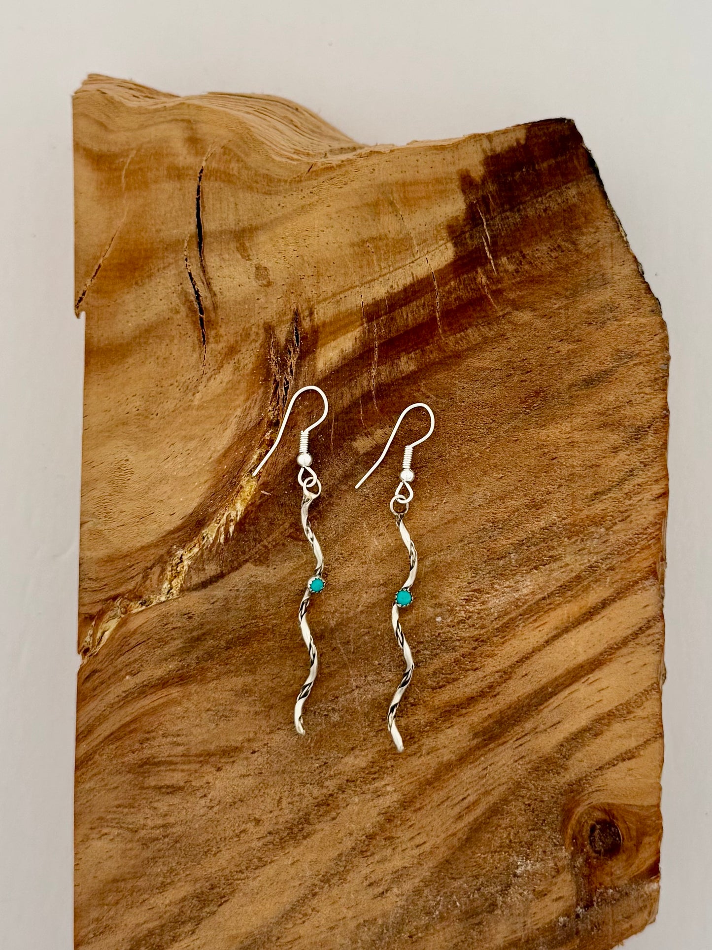 Coil Dangling Earrings with Turquoise - Sterling Silver - Native Handmade