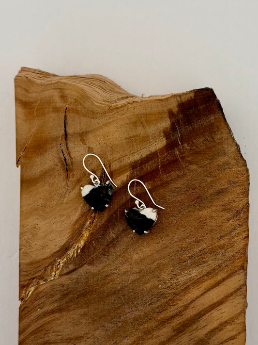 White Buffalo Heart Earrings - Sterling Silver