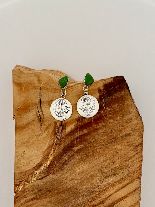 Kokopelli Earrings - Turquoise - Sterling Silver - Native Handmade - Tia Long (artist)