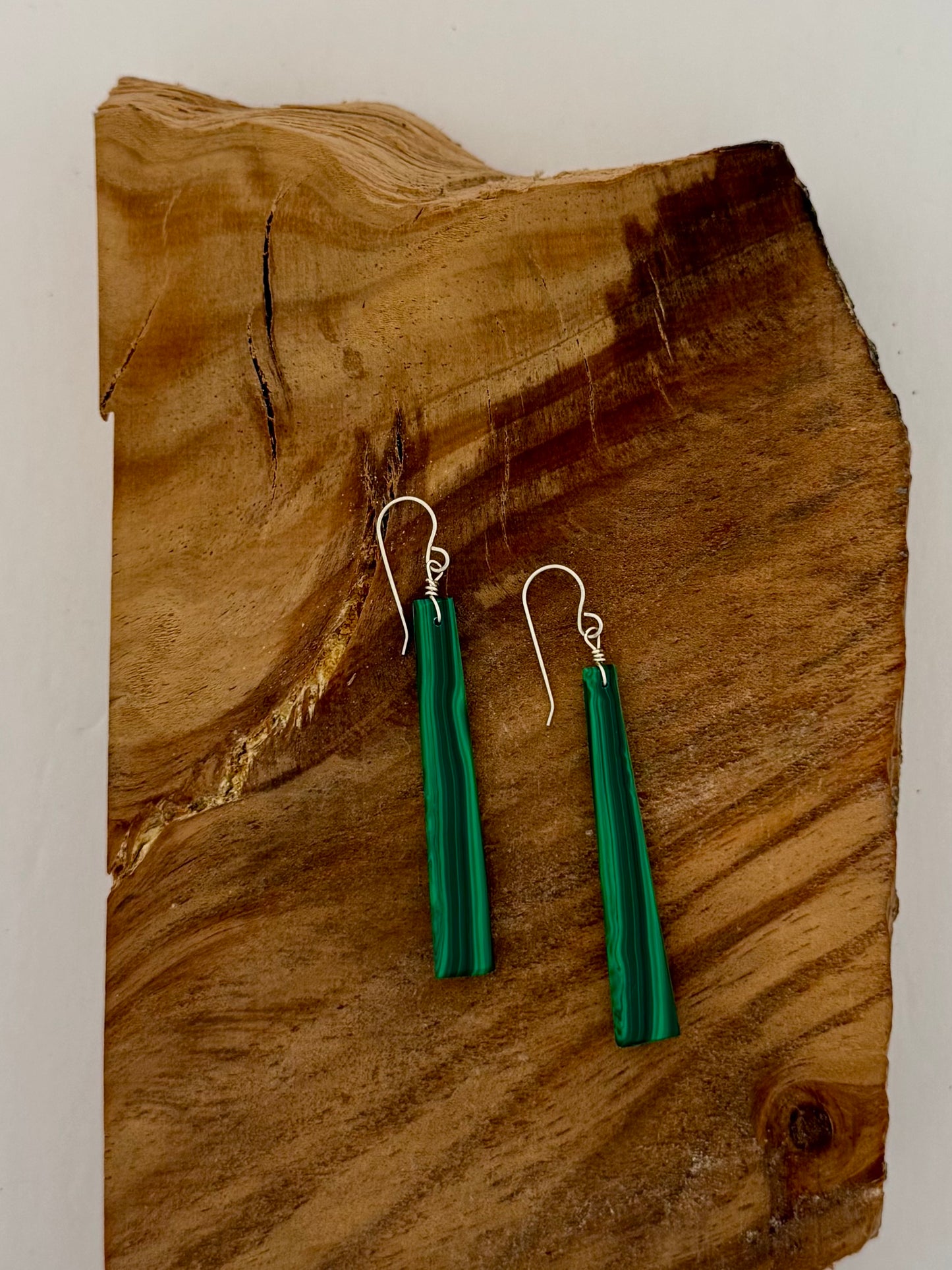 Malachite Stone Slab Earrings- Sterling Silver