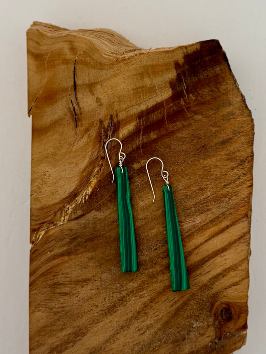 Malachite Stone Slab Earrings- Sterling Silver