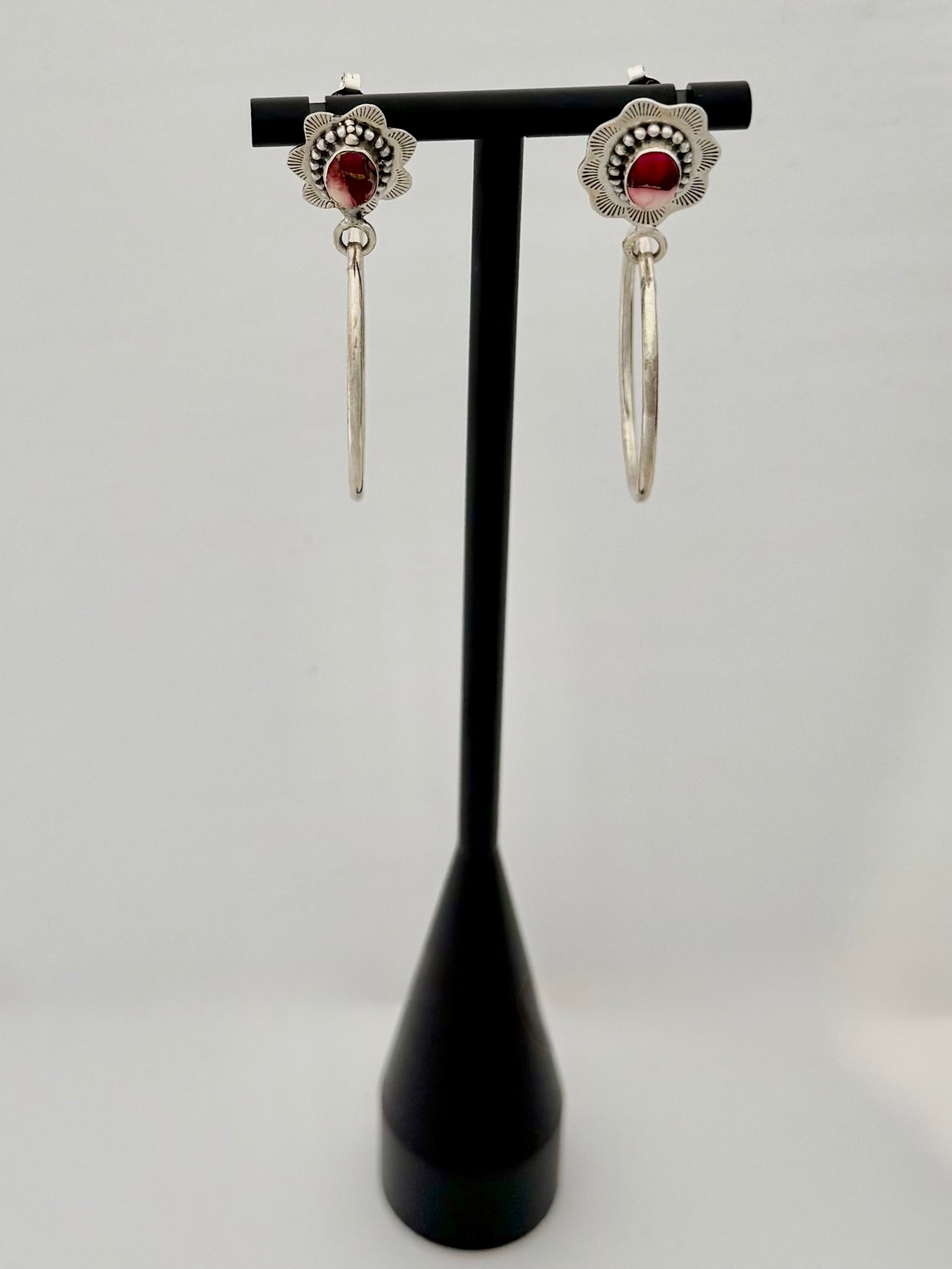 Rose Dahlia Flower Hoops- Sterling Silver -Hada Collection