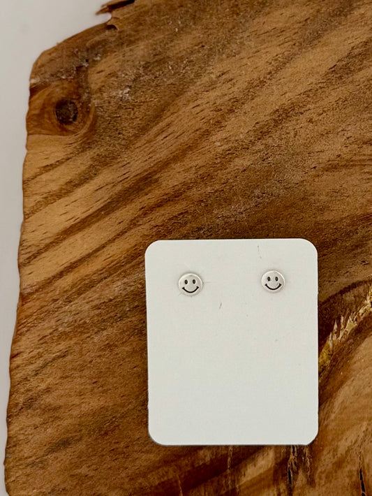 Smiley Face Stud Earrings - Sterling Silver