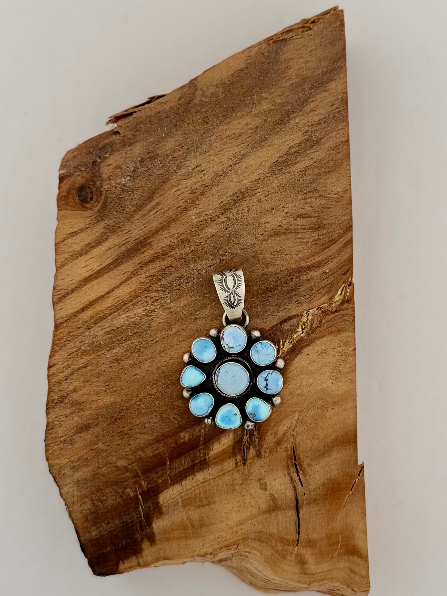 Round Cluster Pendant - Golden Hills - Sterling Silver - Native Handmade - Bob Becenti (artist)
