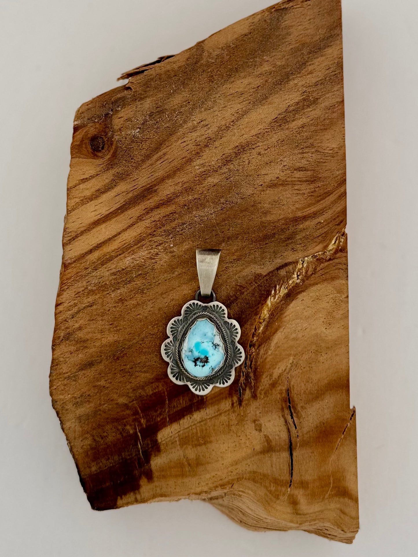 Teardrop Pendant with Ruffles - Golden Hills Turquoise - Sterling Silver - Native Handmade - Mark Yazzie (artist)