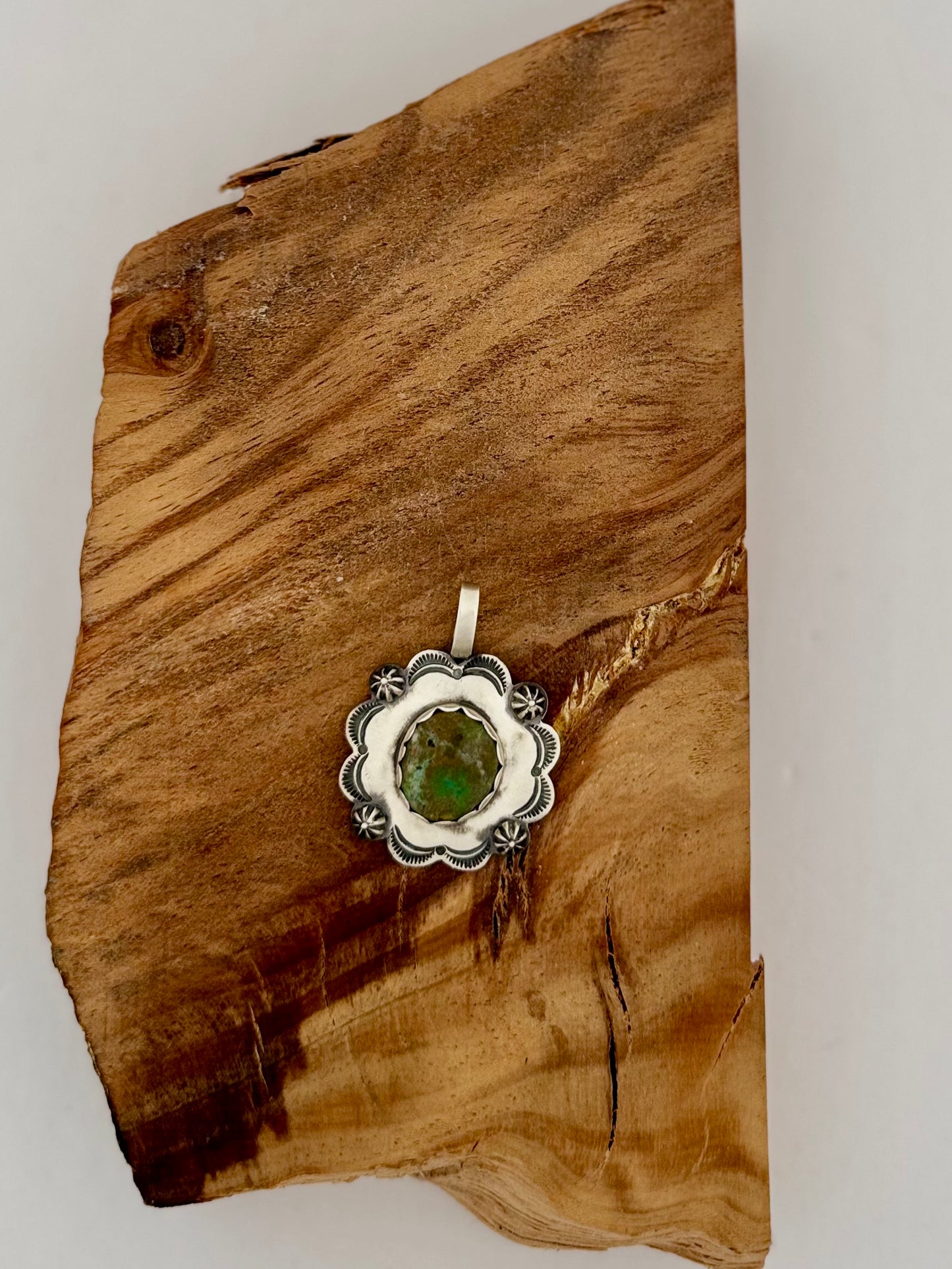 Round Pendant with Ruffles - Royston Turquoise - Sterling Silver - Native Handmade - Mark Yazzie (artist)