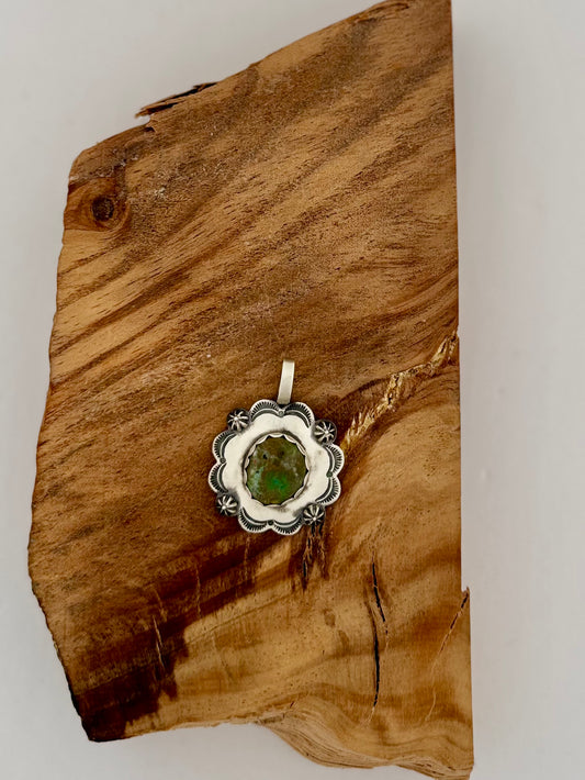Round Pendant with Ruffles - Royston Turquoise - Sterling Silver - Native Handmade - Mark Yazzie (artist)