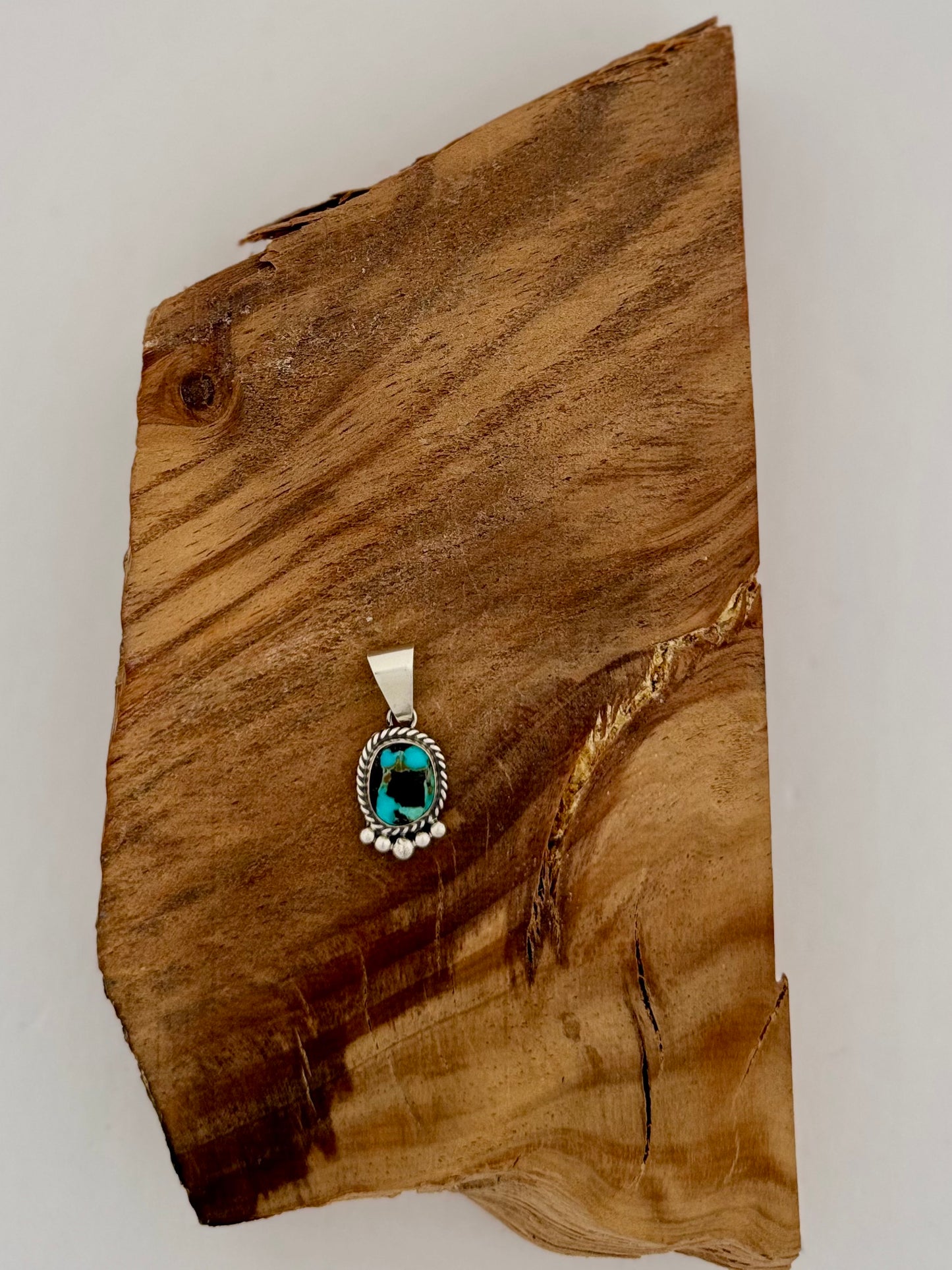 Oval Pendant with Embellishments - Bisbee Turquoise - Sterling Silver - Native Handmade - Linkin (artist)