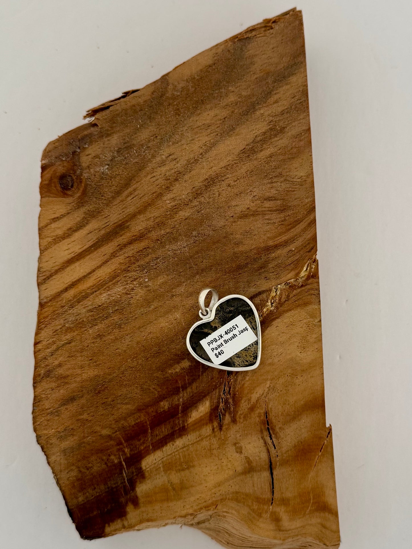 Paint Brush Jasper Heart Pendant - Sterling Silver