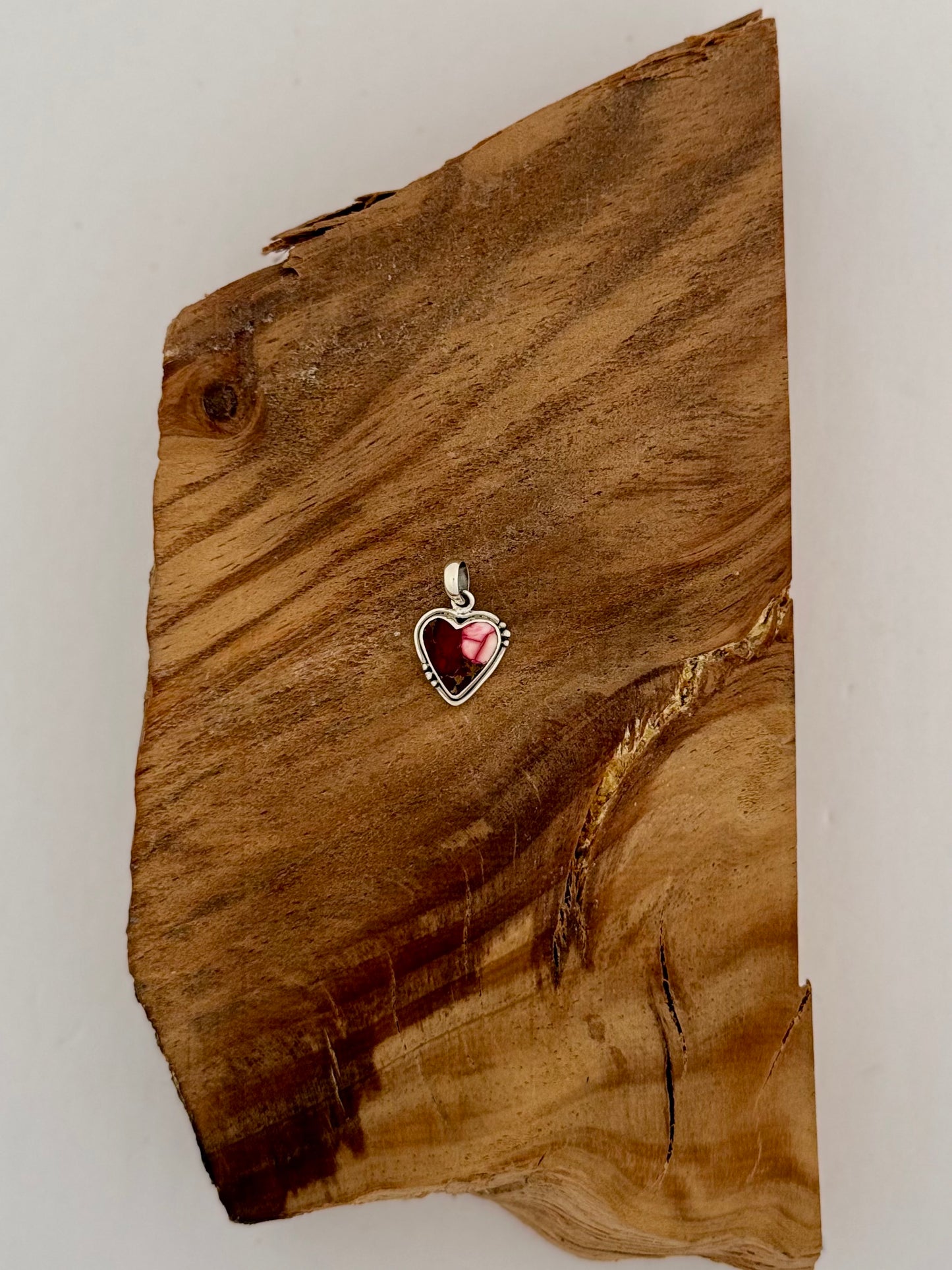 Red Rose Dahlia Heart Pendant - Sterling Silver