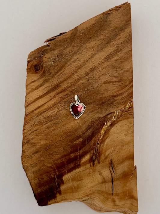 Red Rose Dahlia Heart Pendant - Sterling Silver