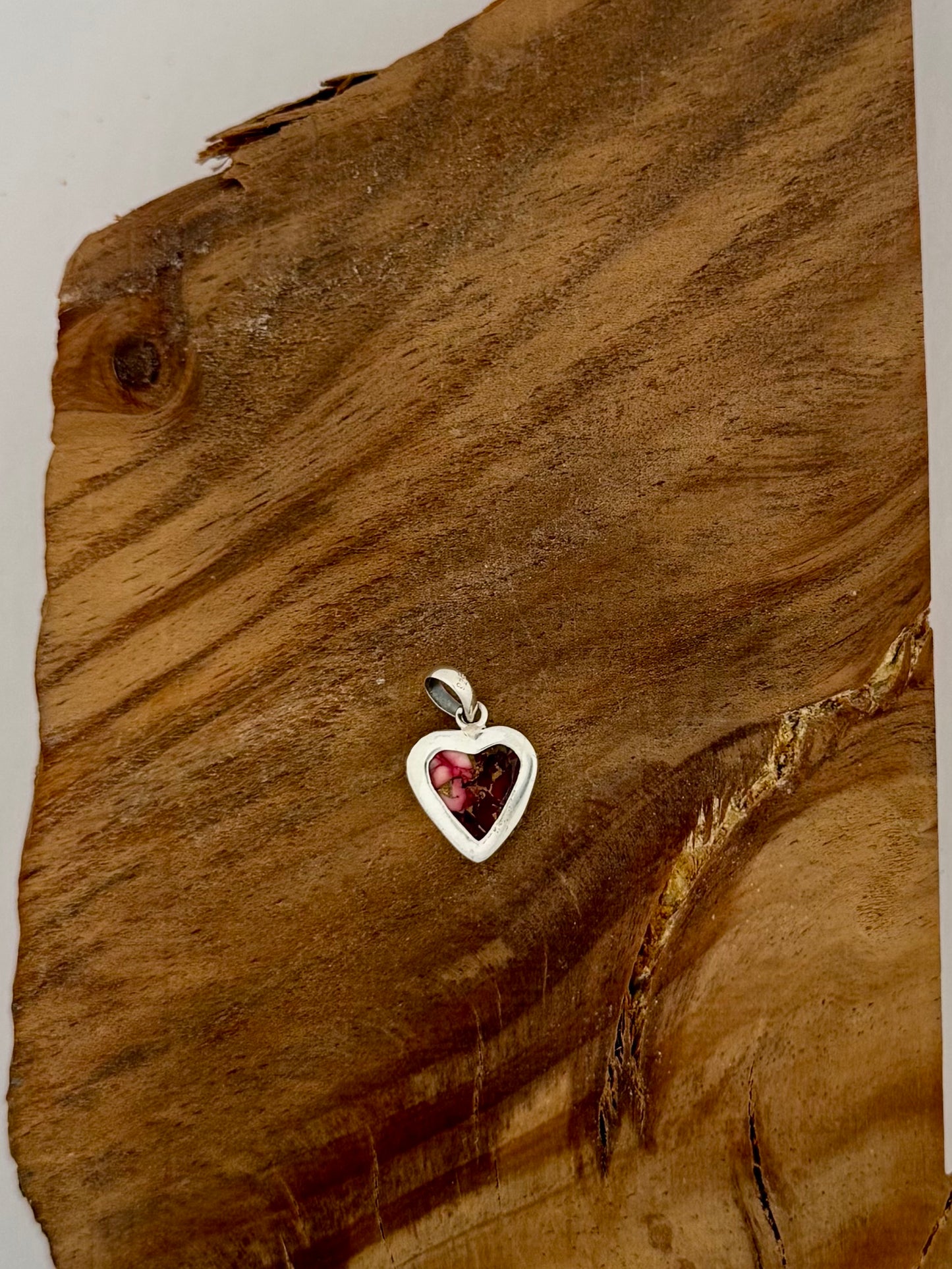 Red Rose Dahlia Heart Pendant - Sterling Silver