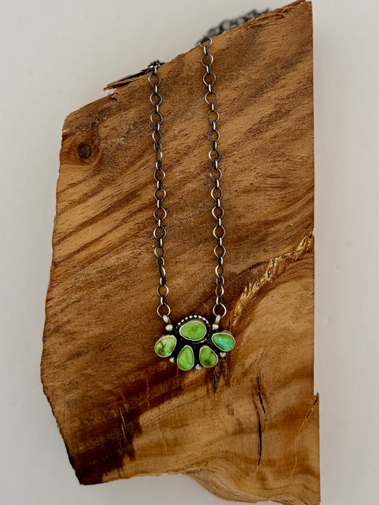 Half Cluster Sonoran Turquoise Necklace - Sterling Silver - Native Handmade - Travis Jay (artist)