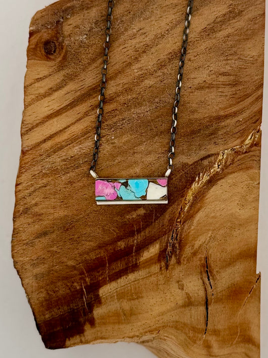Cotton Candy Bar Necklace - Sterling Silver - Native Handmade - Steve Francisco (artist)