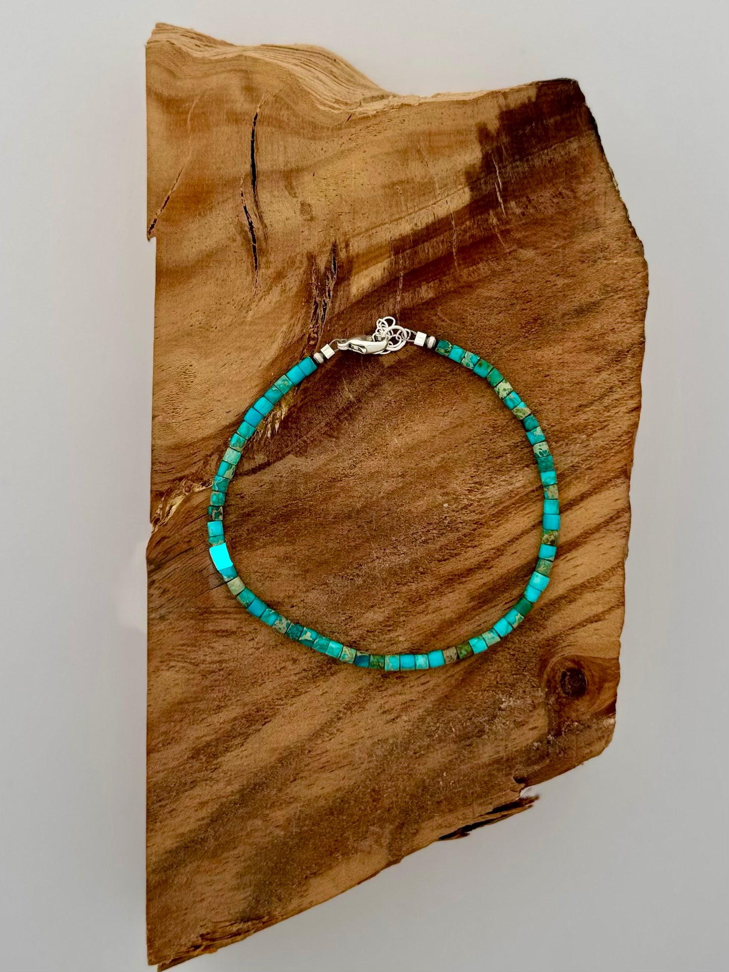 Bracelet/Anklet - Kingman Turquoise Heishi Beads - Sterling Silver