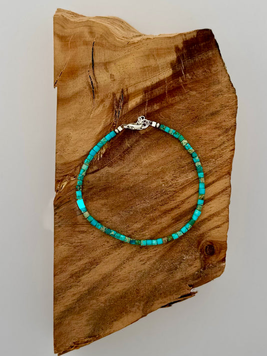 Bracelet/Anklet - Kingman Turquoise Heishi Beads - Sterling Silver
