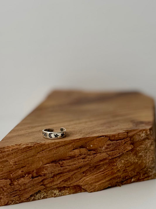 The Moon & Stars Toe Ring - Sterling Silver - Size Adjustable