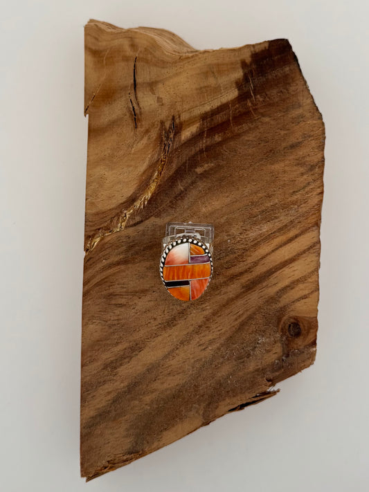 Orange & Purple Spiny Oyster Ring - Sterling Silver - Navajo Handmade - LK (artist) - Size 10/Adjustable