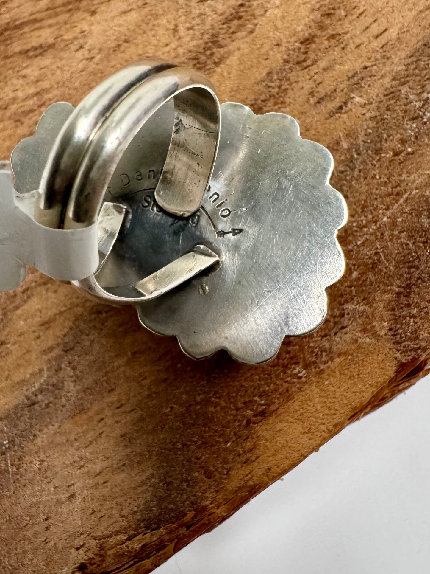 White Buffalo Triangle Ring - Sterling Silver - Native Handmade - Dan Henio (artist) - Size Adjustable